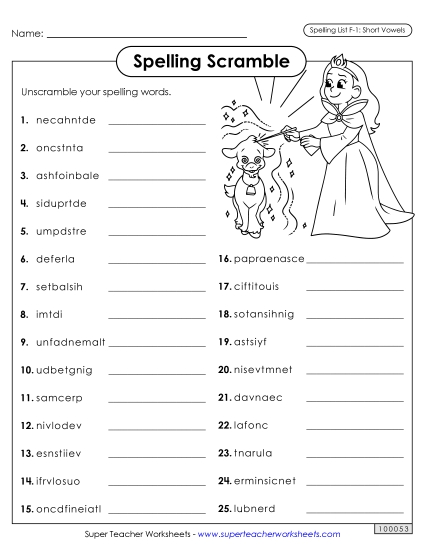 Worksheets and Puzzles - Word Scramble (F-1)  (Printable PDF Worksheet)
