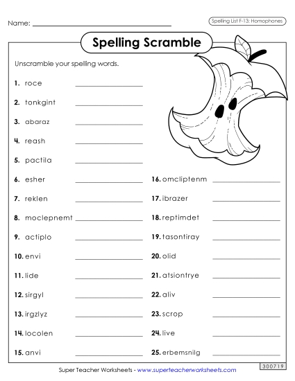 Worksheets and Puzzles - Word Scramble (F-13) (Printable PDF Worksheet)