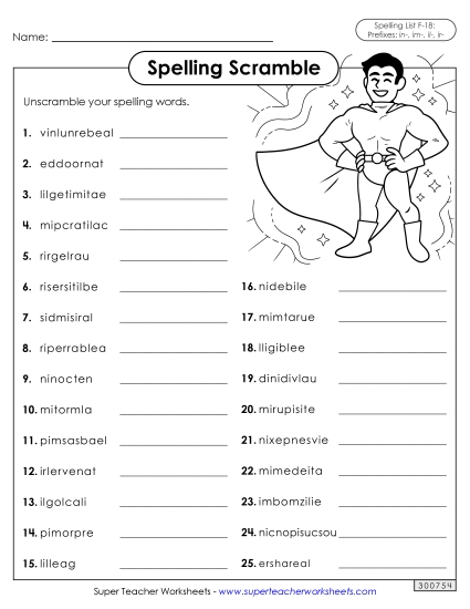 Worksheets and Puzzles - Word Scramble (F-18) (Printable PDF Worksheet)
