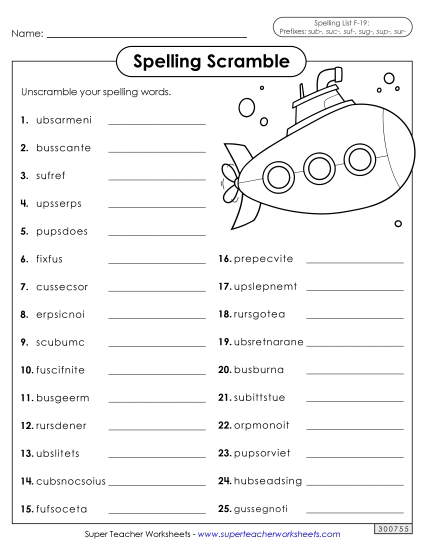 Worksheets and Puzzles - Word Scramble (F-19) (Printable PDF Worksheet)