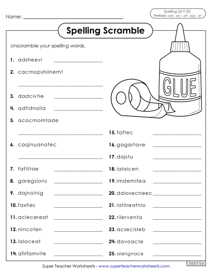 Worksheets and Puzzles - Word Scramble (F-20) (Printable PDF Worksheet)