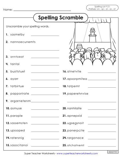 Worksheets and Puzzles - Word Scramble (F-21) (Printable PDF Worksheet)