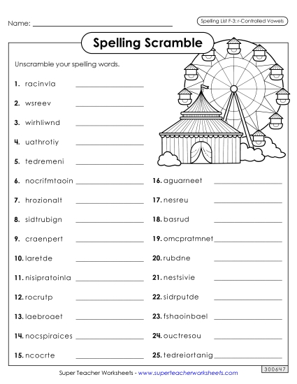 Worksheets and Puzzles - Word Scramble (F-3)  (Printable PDF Worksheet)