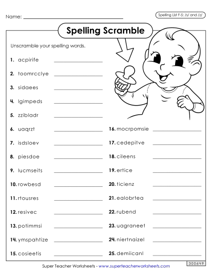 Worksheets and Puzzles - Word Scramble (F-5) (Printable PDF Worksheet)