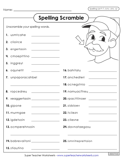 Worksheets and Puzzles - Word Scramble (F-7) (Printable PDF Worksheet)