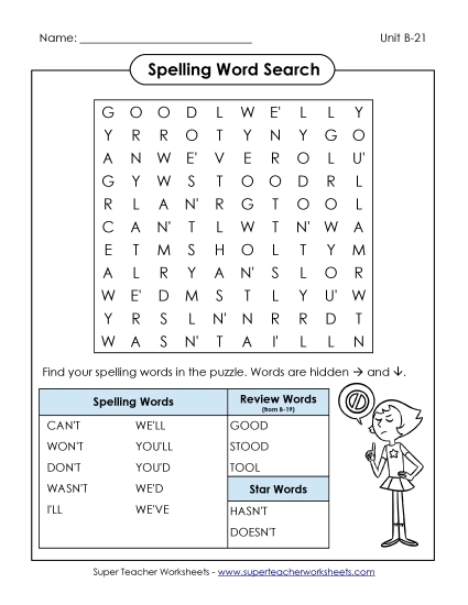 Worksheets - Word Search (B-21) (Printable PDF Worksheet)