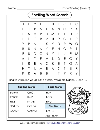 Worksheets - Word Search (B-Easter)  (Printable PDF Worksheet)
