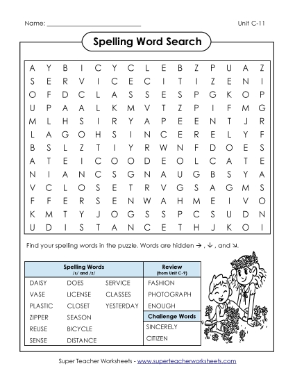 Worksheets - Word Search (C-11) (Printable PDF Worksheet)