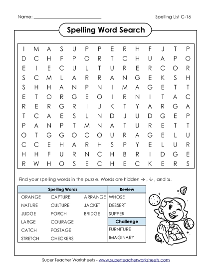 Worksheets - Word Search (C-16) (Printable PDF Worksheet)