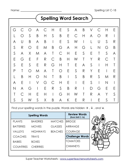 Worksheets - Word Search (C-18) (Printable PDF Worksheet)