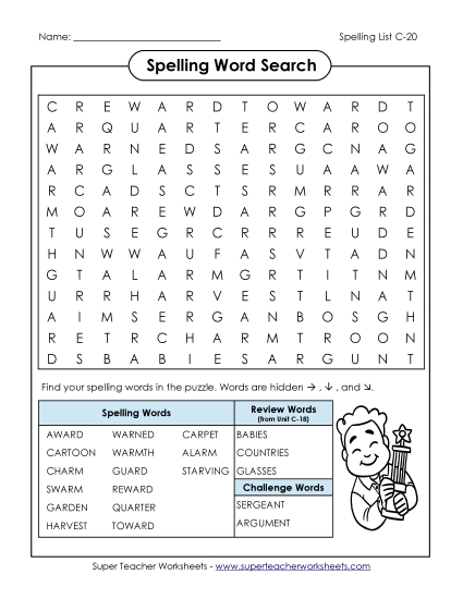 Worksheets - Word Search (C-20) (Printable PDF Worksheet)