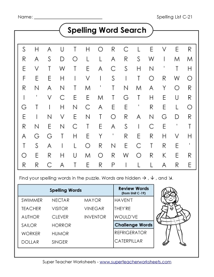 Worksheets - Word Search (C-21) (Printable PDF Worksheet)