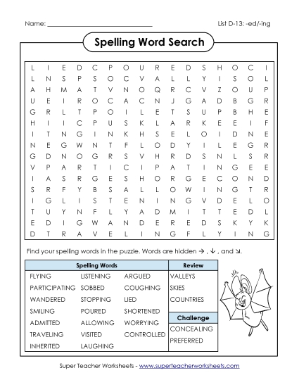 Worksheets - Word Search (D-13) (Printable PDF Worksheet)