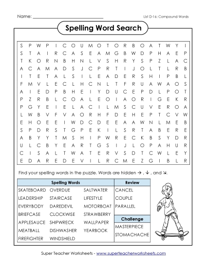 Worksheets - Word Search (D-16) (Printable PDF Worksheet)