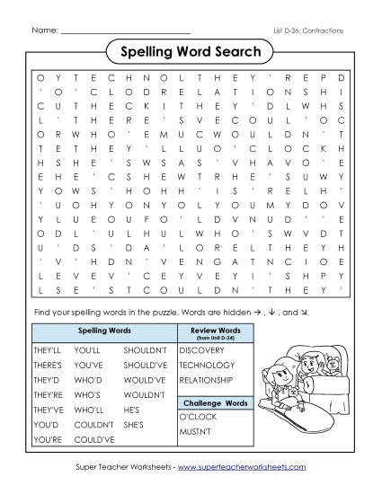 Worksheets - Word Search (D-26) (Printable PDF Worksheet)