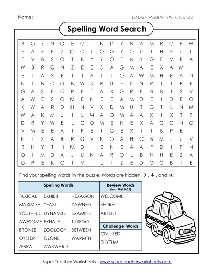 Worksheets - Word Search (D-27)  (Printable PDF Worksheet)
