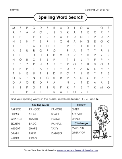 Worksheets - Word Search (D-3) (Printable PDF Worksheet)