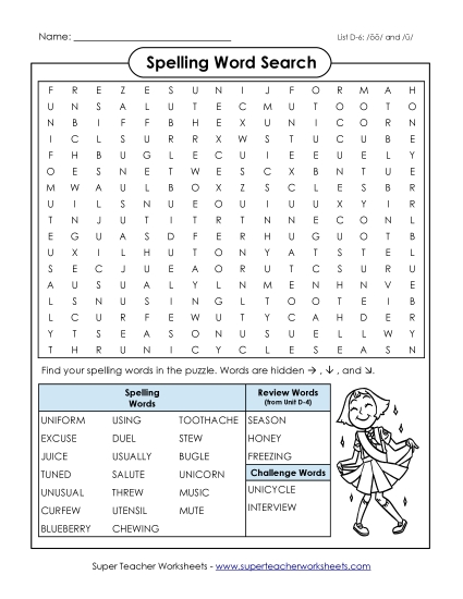 Worksheets - Word Search (D-6) (Printable PDF Worksheet)