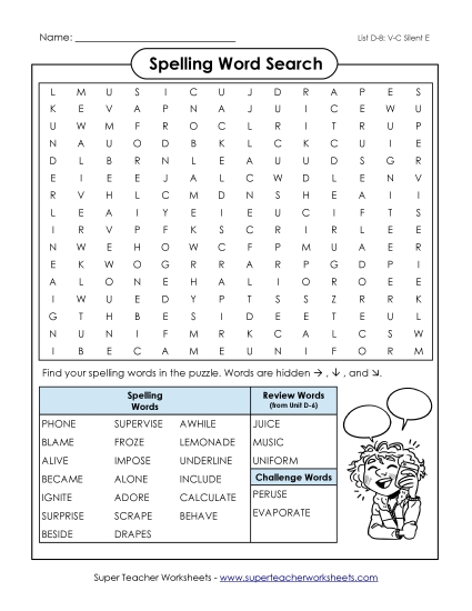 Worksheets - Word Search  (D-8) (Printable PDF Worksheet)