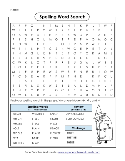 Printable Worksheets - Word Search (E-16) (Printable PDF Worksheet)