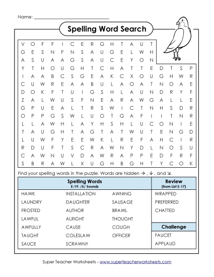 Printable Worksheets - Word Search (E-19) (Printable PDF Worksheet)