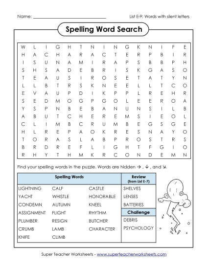 Printable Worksheets - Word Search (E-9) (Printable PDF Worksheet)