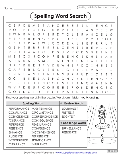 Worksheets and Puzzles - Word Search (F-26)  (Printable PDF Worksheet)