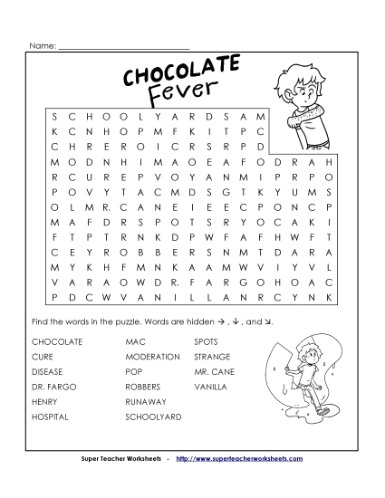 Whole Book - Word Search for Chocolate Fever (Printable PDF Worksheet)