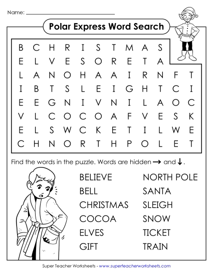 Puzzles - Word Search: Polar Express (Printable PDF Worksheet)