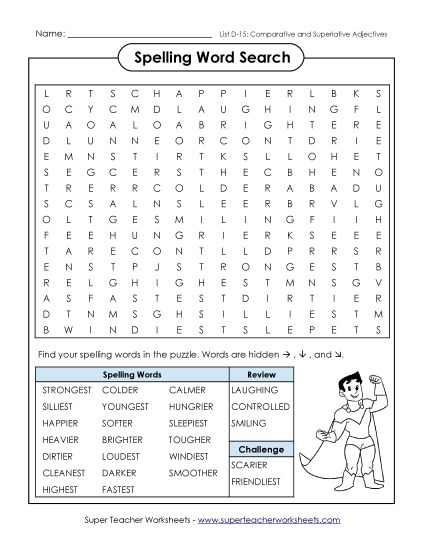 Worksheets - Word Search Puzzle (D-15) (Printable PDF Worksheet)
