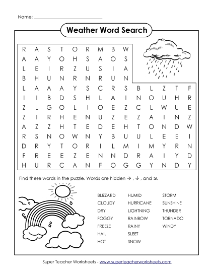 Word Search Puzzle - Weather (Printable PDF Worksheet)