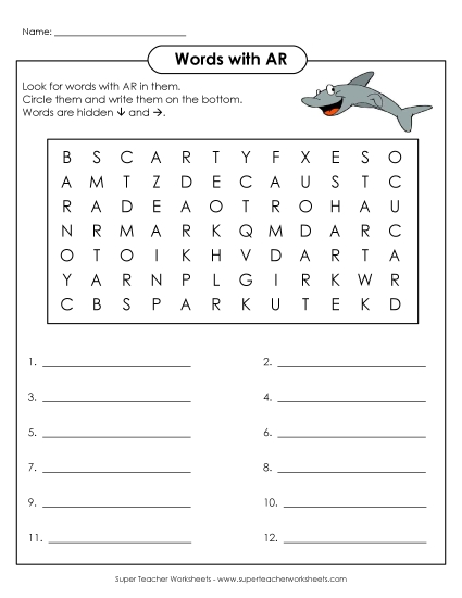  /är/ Sound (as in Star) - Word Search: /är/ Words (Printable PDF Worksheet)