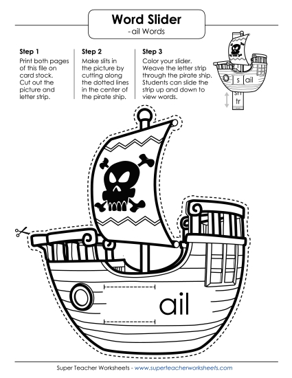 Word Slider, Flashcards, and Word Wheel - Word Slider (-ail Words) (Printable PDF Worksheet)