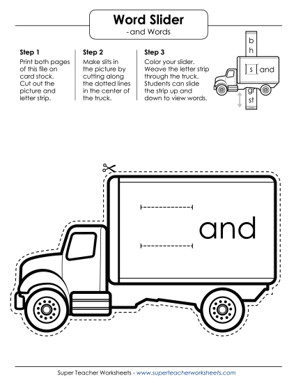 Word Slider, Flashcards, and Word Wheel - Word Slider (-and Words) (Printable PDF Worksheet)
