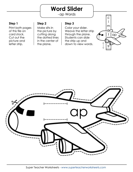Word Slider, Flashcards, and Word Wheel - Word Slider (-ap Words) (Printable PDF Worksheet)