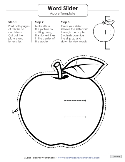 Word Sliders - Word Slider: Apple (Right - Word Parts) (Printable PDF Worksheet)