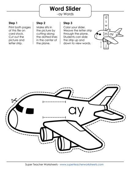 Word Slider, Flashcards, and Word Wheel - Word Slider (-ay Words) (Printable PDF Worksheet)