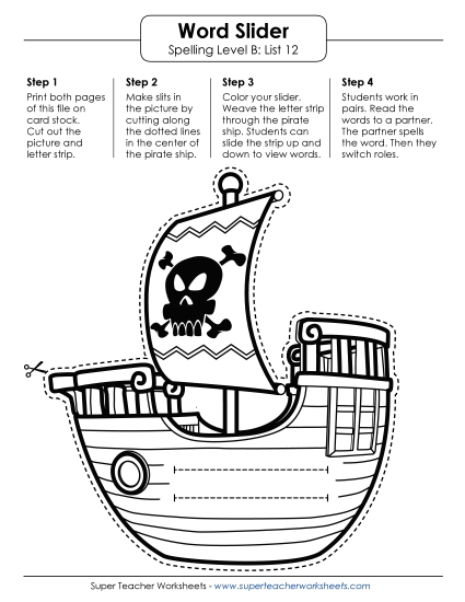 Flashcards, Word Wheel, and Slider - Word Slider (B-12) (Printable PDF Worksheet)