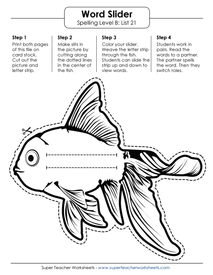 Flashcards, Word Wheel, and Slider - Word Slider (B-21) (Printable PDF Worksheet)