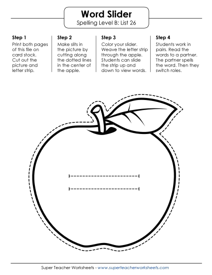 Flashcards, Word Wheel, and Slider - Word Slider (B-26) (Printable PDF Worksheet)