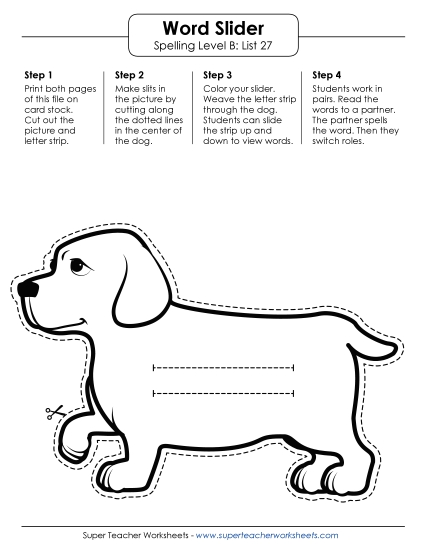 Flashcards, Word Wheel, and Slider - Word Slider (B-27) (Printable PDF Worksheet)