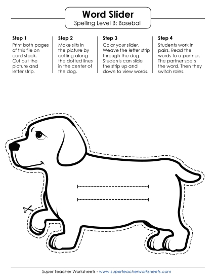 Flashcards, Word Wheel, and Slider - Word Slider (B-Baseball) (Printable PDF Worksheet)