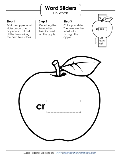 Flashcards, Sliders, and Word Wheels - Word Slider (Cr- Words)  (Printable PDF Worksheet)