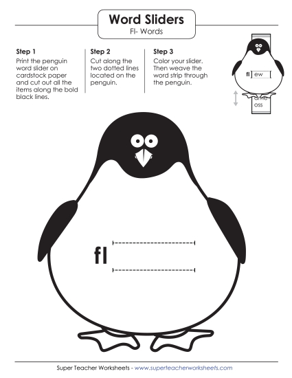 Flashcards, Sliders, and Word Wheels - Word Slider (Fl- Words) (Printable PDF Worksheet)