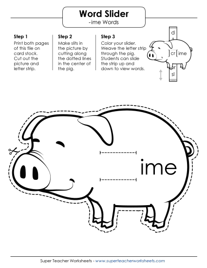 Word Slider, Flashcards, and Word Wheel - Word Slider (-ime Words) (Printable PDF Worksheet)