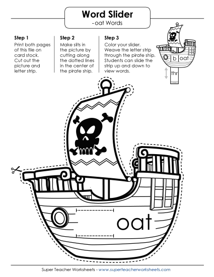 Word Slider, Flashcards, and Word Wheel - Word Slider (-oat Words) (Printable PDF Worksheet)