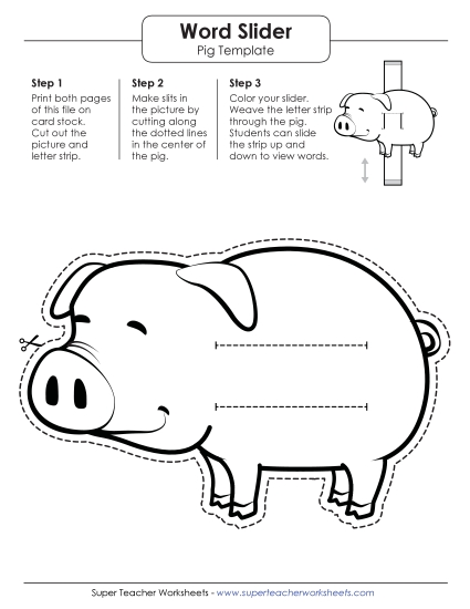 Word Sliders - Word Slider: Pig (Middle) (Printable PDF Worksheet)