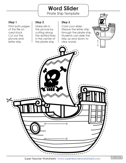 Word Sliders - Word Slider: Pirate (Left - Word Parts) (Printable PDF Worksheet)