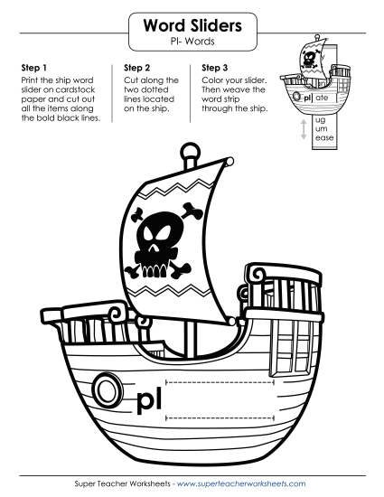 Flashcards, Sliders, and Word Wheel - Word Slider (Pl- Words) (Printable PDF Worksheet)