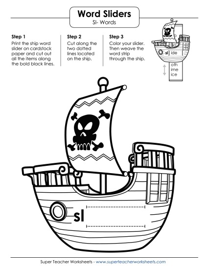 Flashcards, Slider, and Word Wheel - Word Slider (Sl- Words)  (Printable PDF Worksheet)